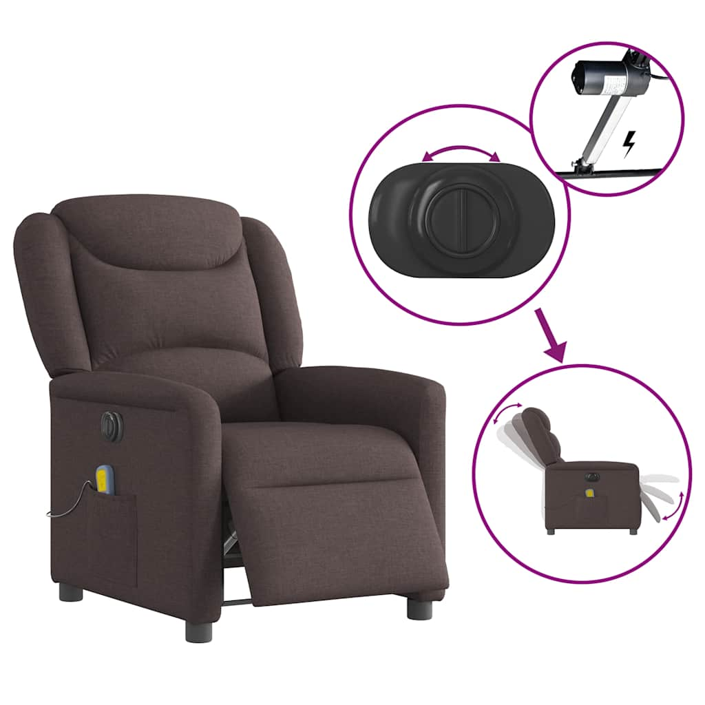 Fauteuil de massage inclinable électrique Marron foncé Tissu Fauteuils vidaXL