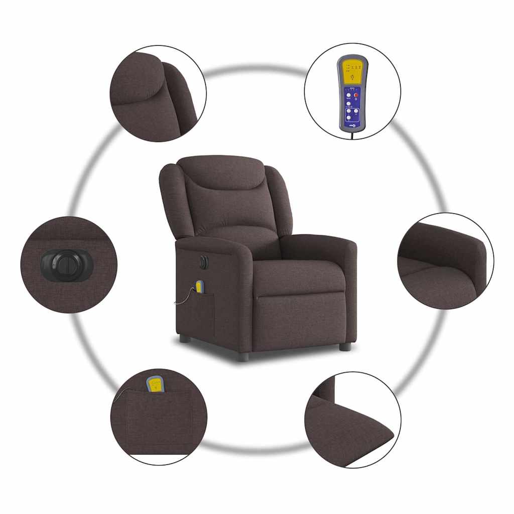 Fauteuil de massage inclinable électrique Marron foncé Tissu Fauteuils vidaXL