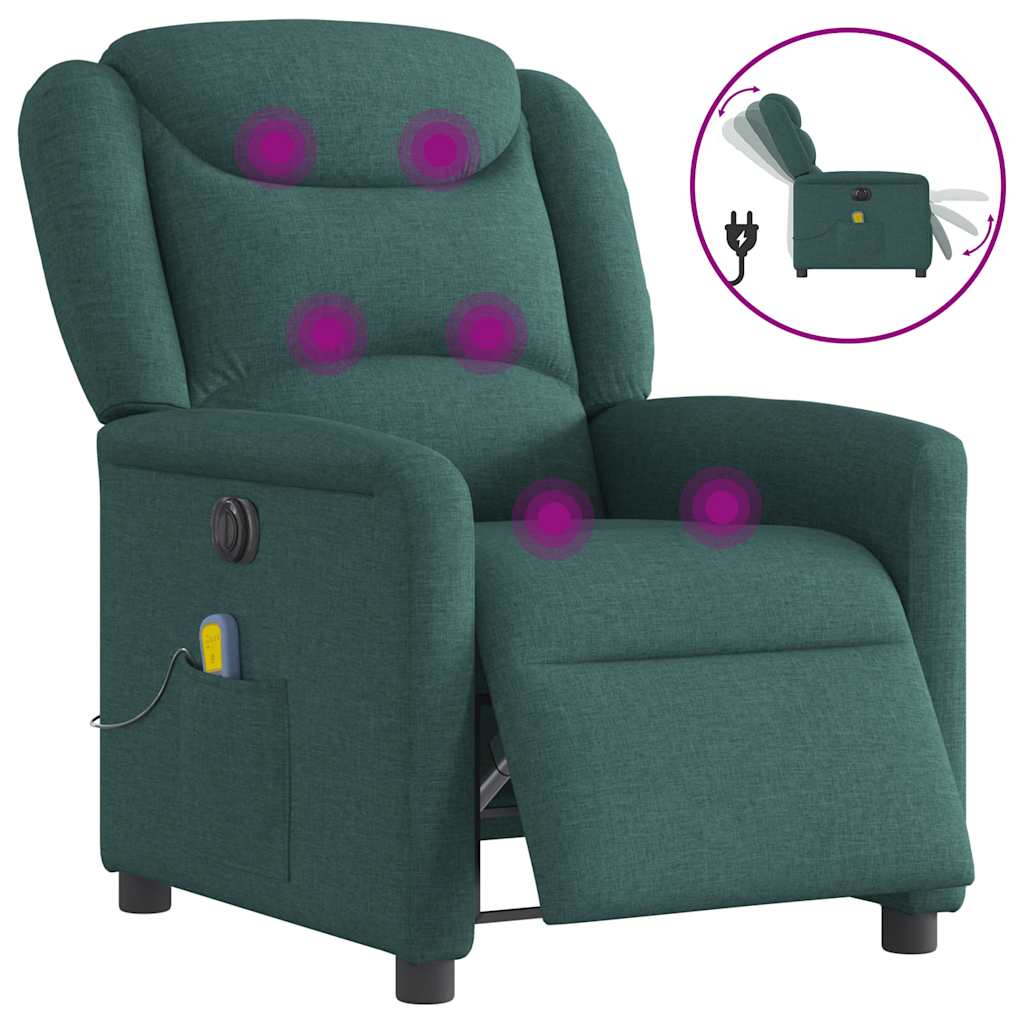 Fauteuil de massage inclinable électrique Vert foncé Tissu Fauteuils vidaXL