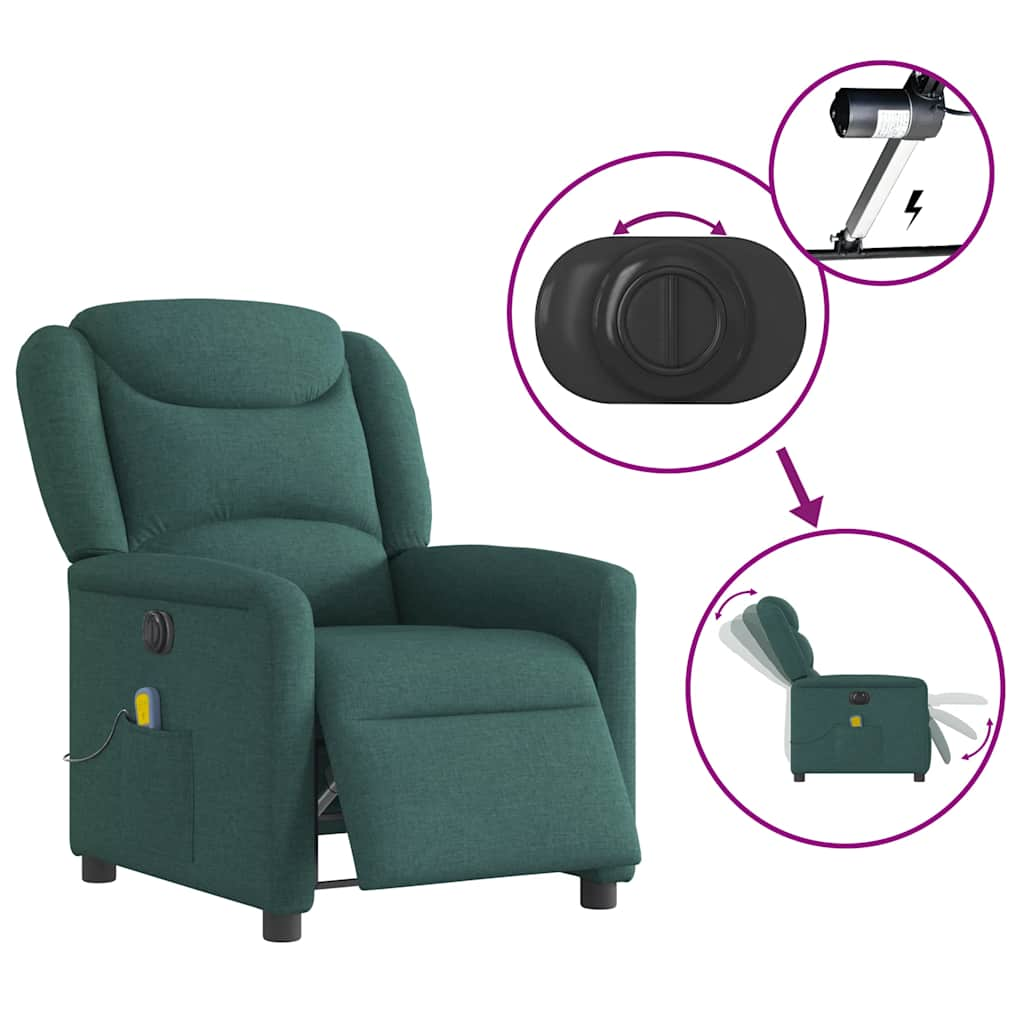 Fauteuil de massage inclinable électrique Vert foncé Tissu Fauteuils vidaXL