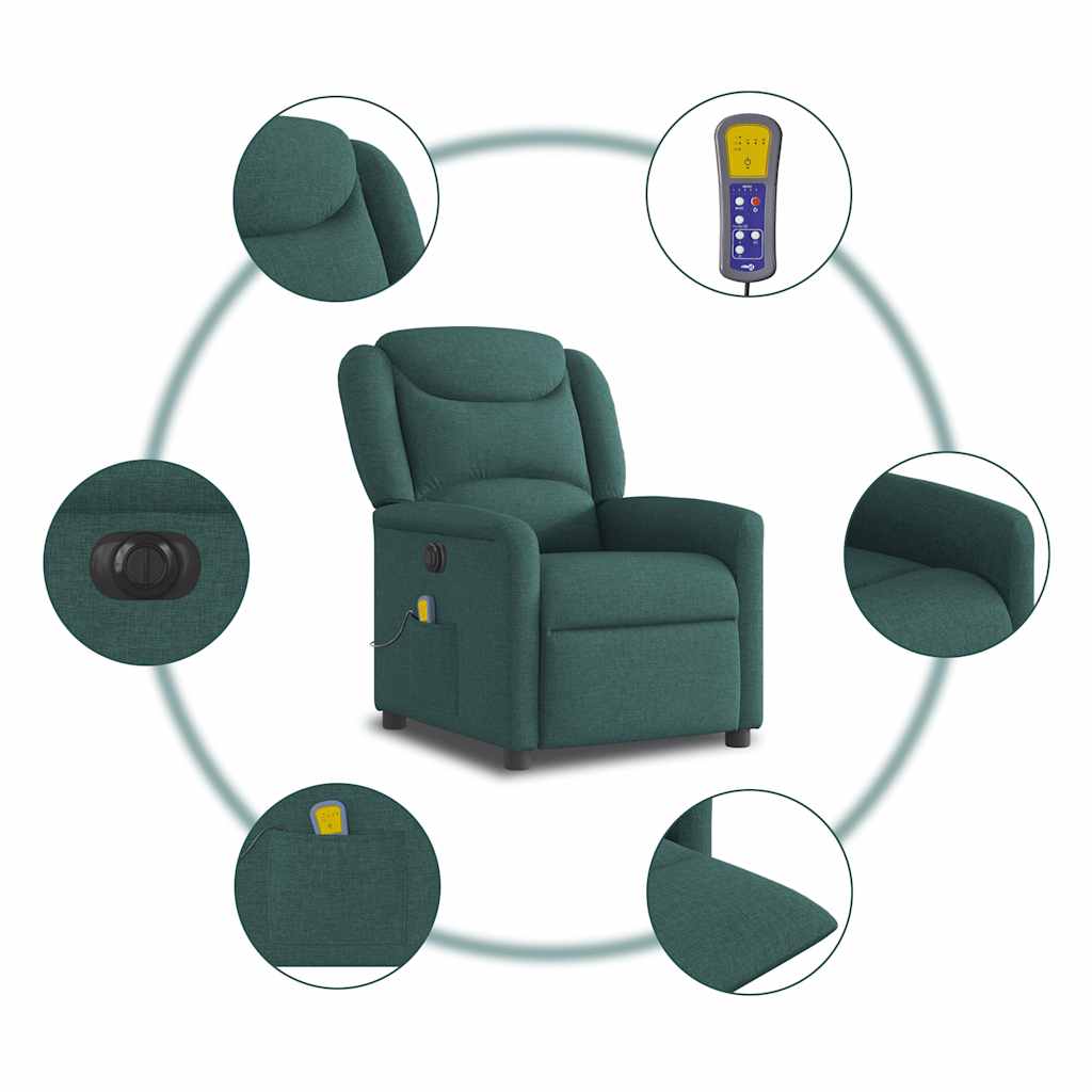 Fauteuil de massage inclinable électrique Vert foncé Tissu Fauteuils vidaXL