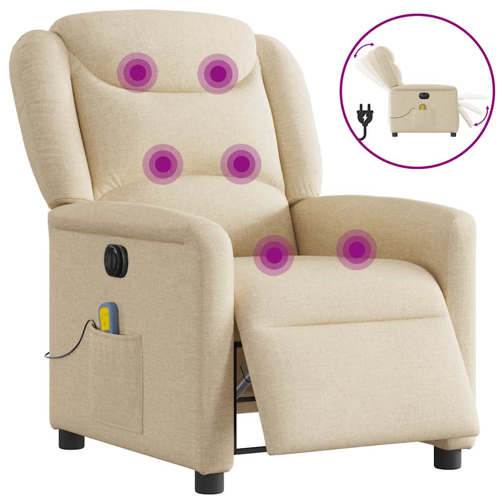 Fauteuil inclinable de massage électrique crème tissu Fauteuils vidaXL