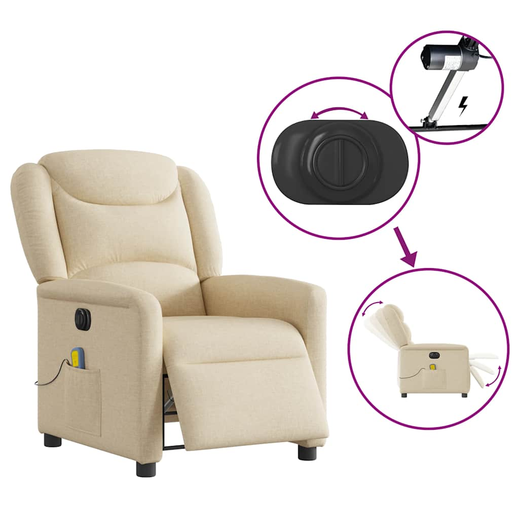 Fauteuil inclinable de massage électrique crème tissu Fauteuils vidaXL