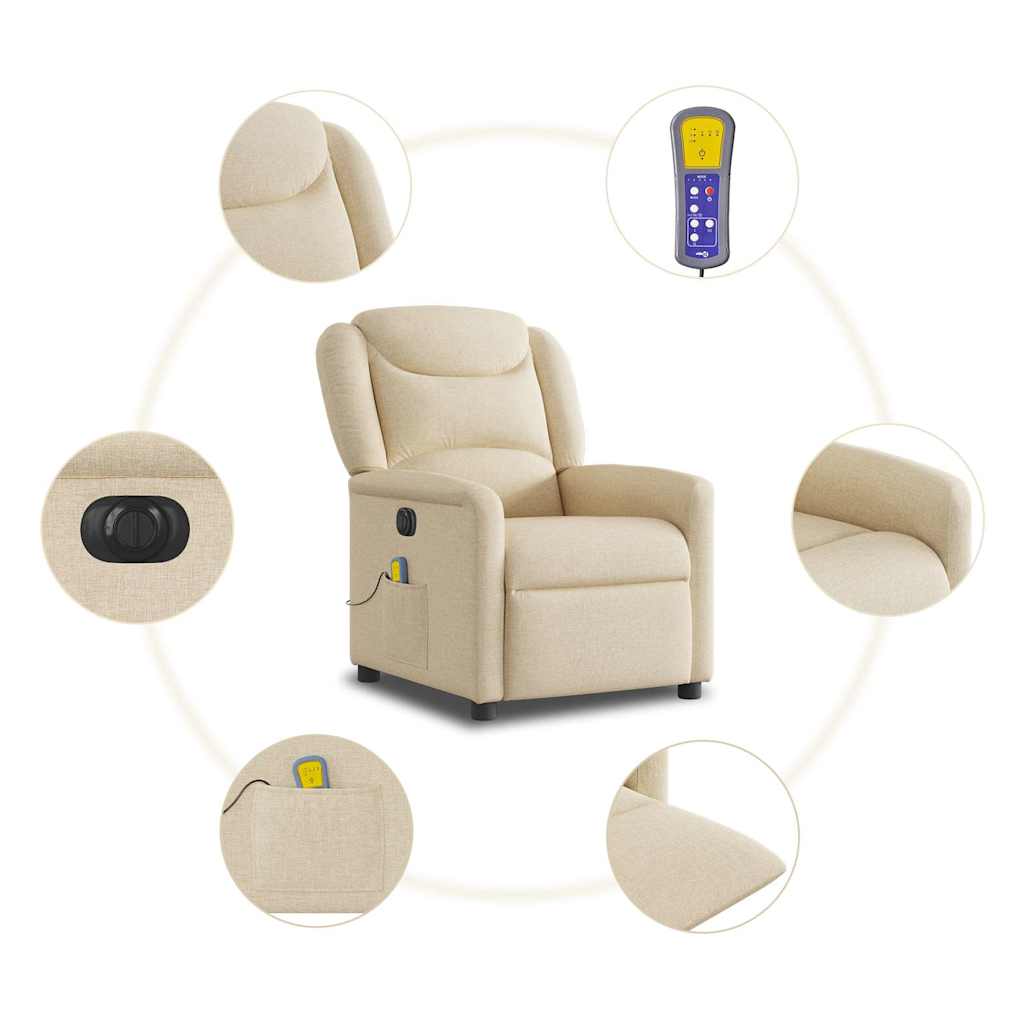 Fauteuil inclinable de massage électrique crème tissu Fauteuils vidaXL