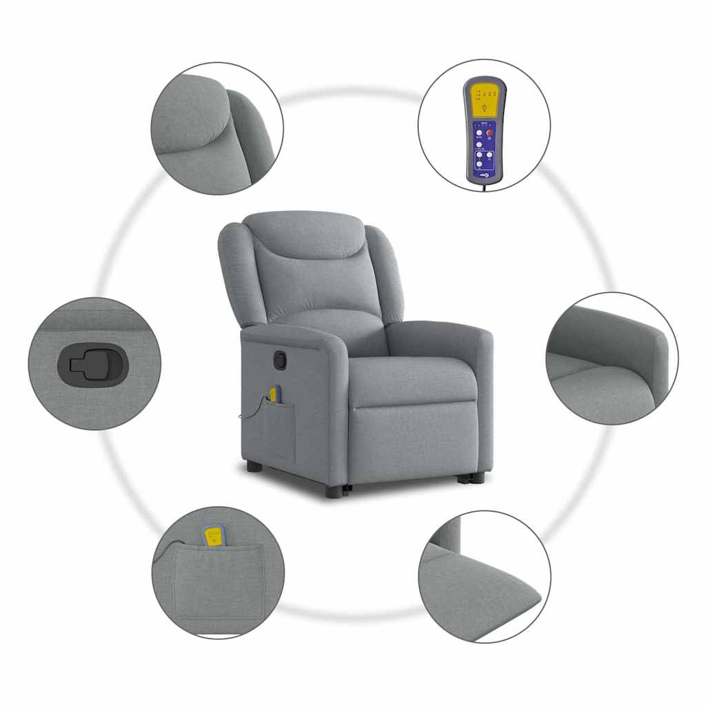 Fauteuil de massage inclinable Gris clair Tissu Fauteuils vidaXL