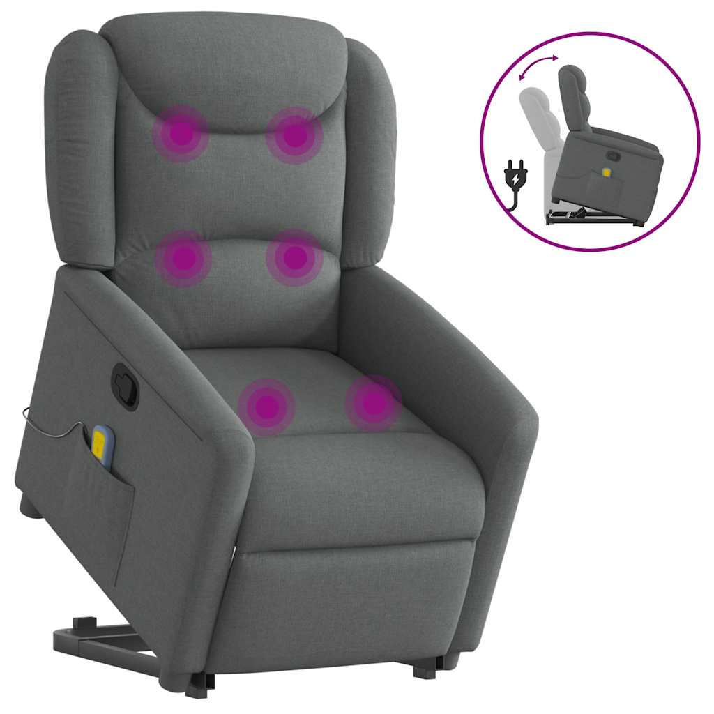 Fauteuil de massage inclinable Gris foncé Tissu Fauteuils vidaXL