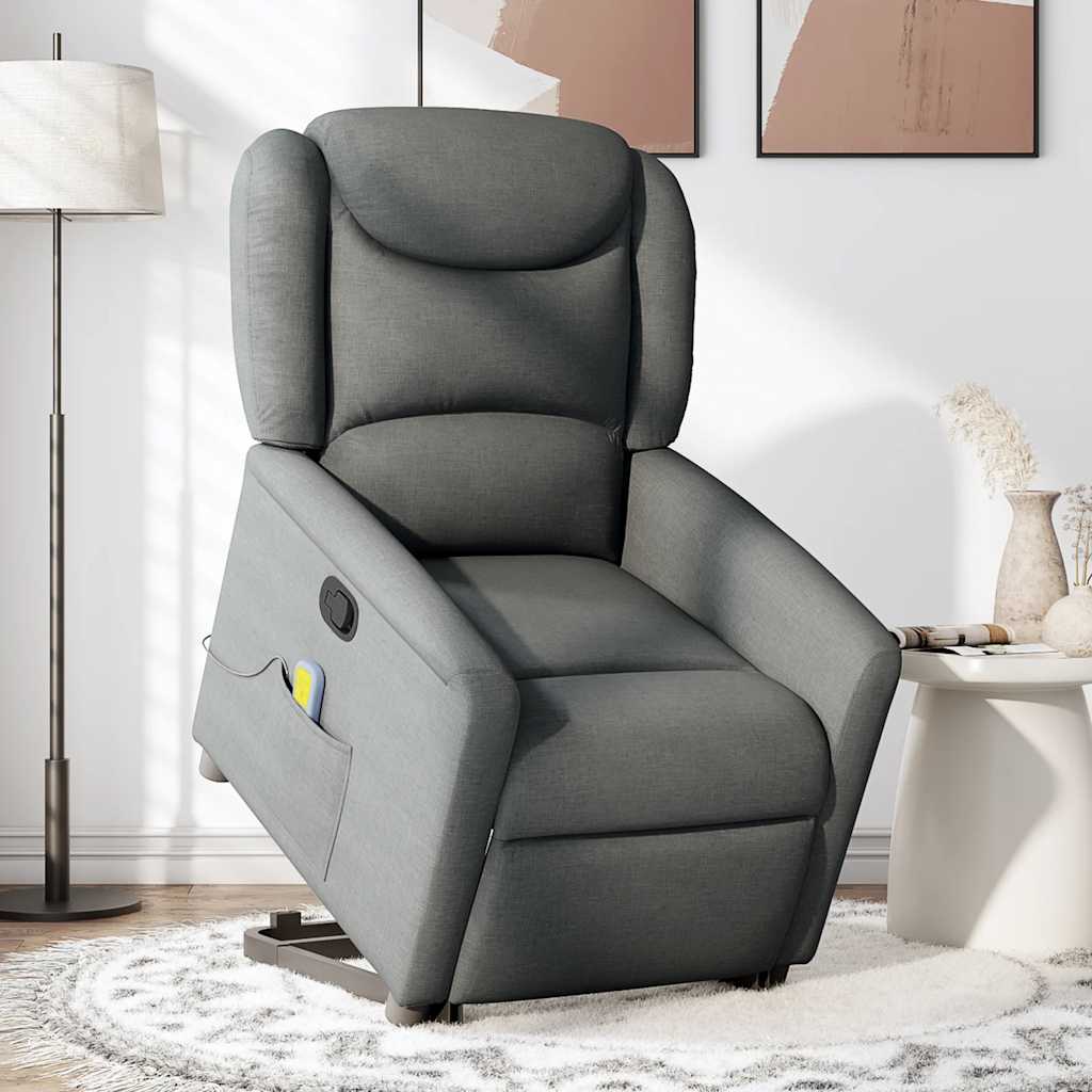 Fauteuil de massage inclinable Gris foncé Tissu Fauteuils vidaXL