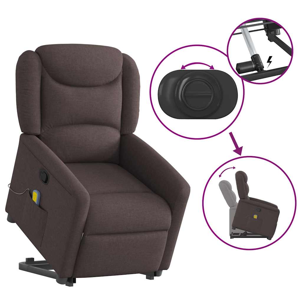 Fauteuil inclinable de massage Marron foncé Tissu Fauteuils vidaXL