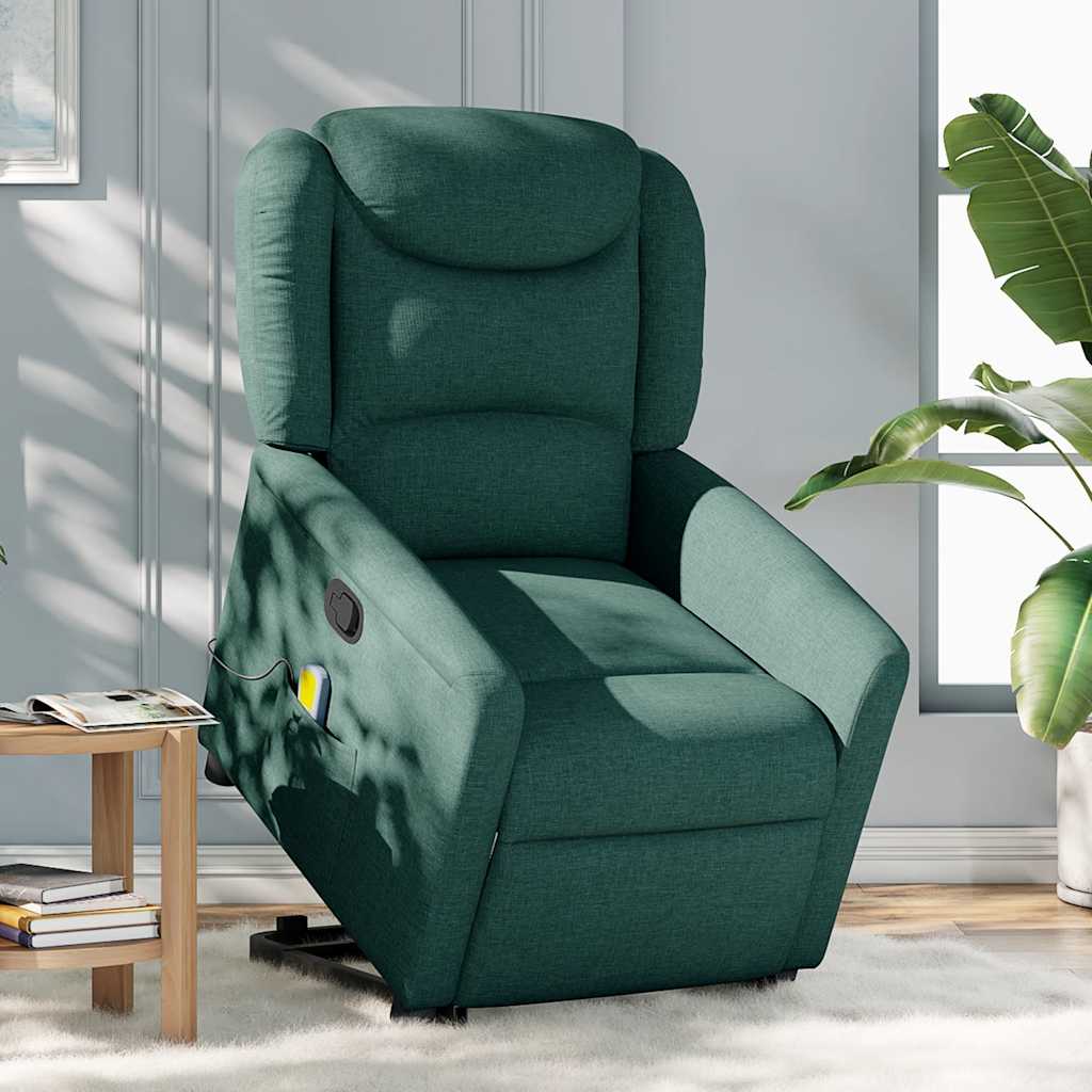 Fauteuil inclinable de massage Vert foncé Tissu Fauteuils vidaXL