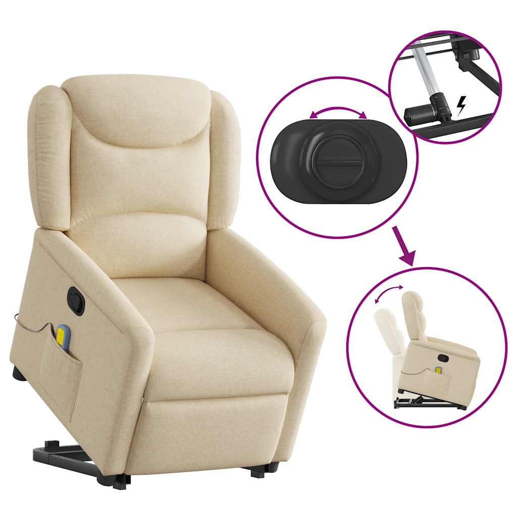 Fauteuil inclinable de massage Crème Tissu Fauteuils vidaXL