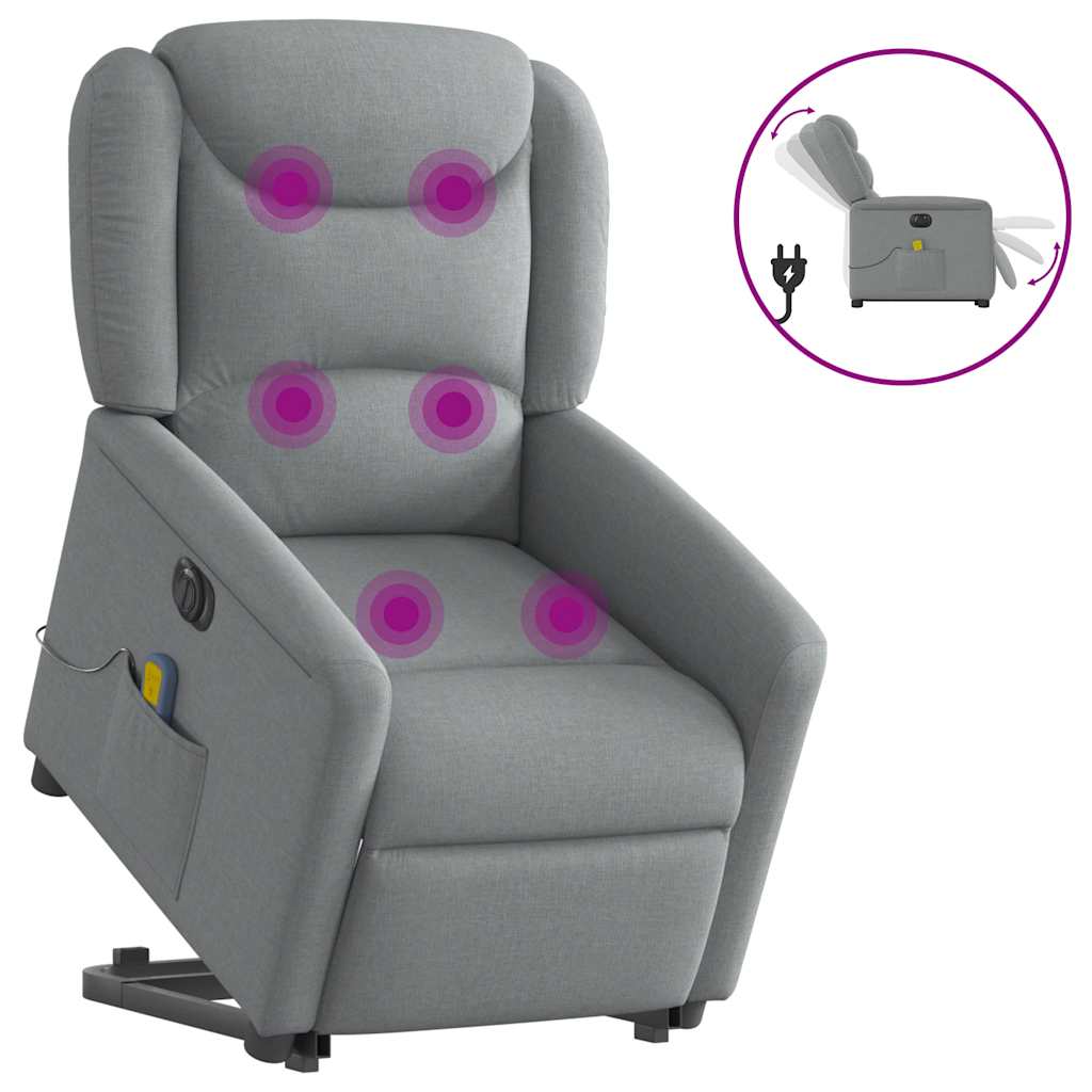 Fauteuil inclinable de massage électrique Gris clair Tissu Fauteuils vidaXL