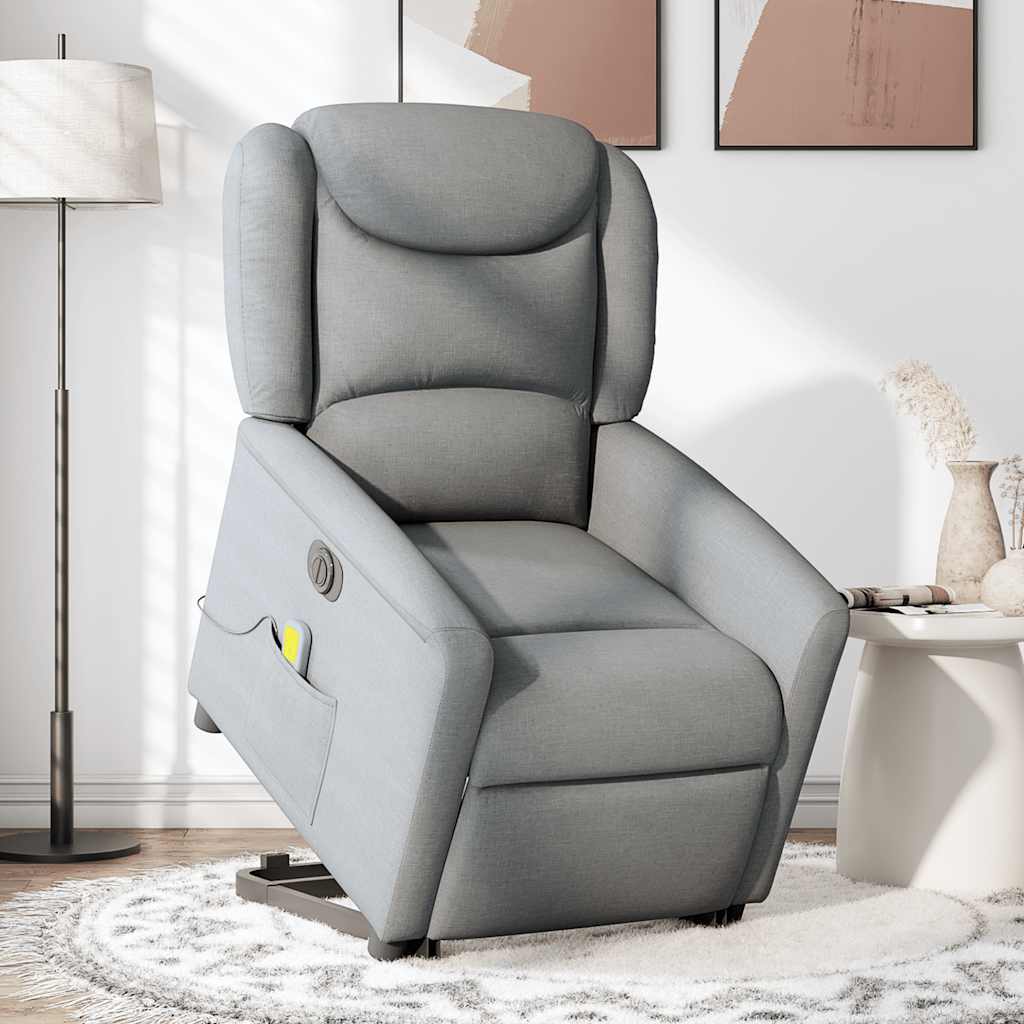 Fauteuil inclinable de massage électrique Gris clair Tissu Fauteuils vidaXL