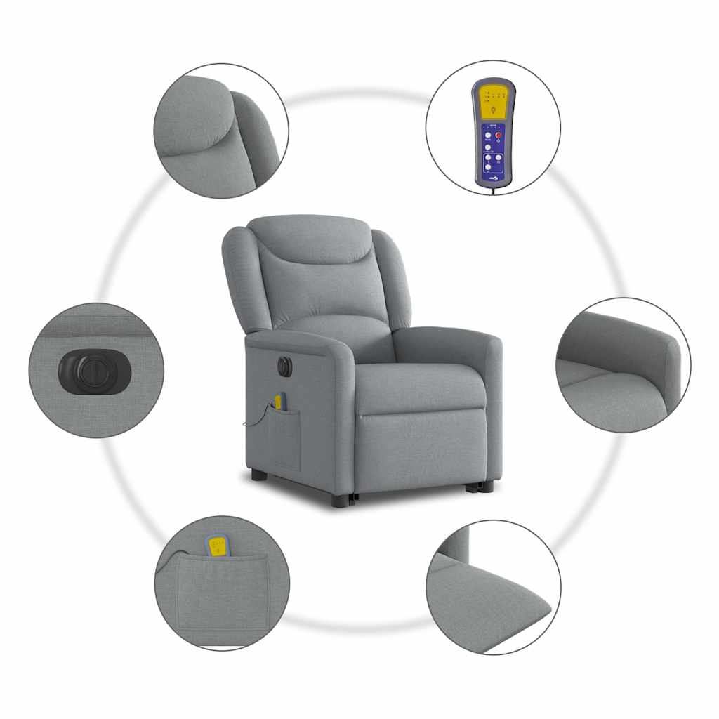 Fauteuil inclinable de massage électrique Gris clair Tissu Fauteuils vidaXL