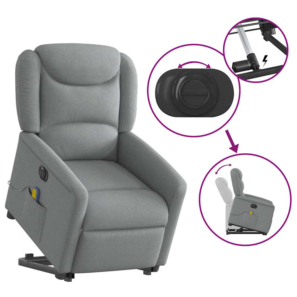 Fauteuil inclinable de massage électrique Gris clair Tissu Fauteuils vidaXL