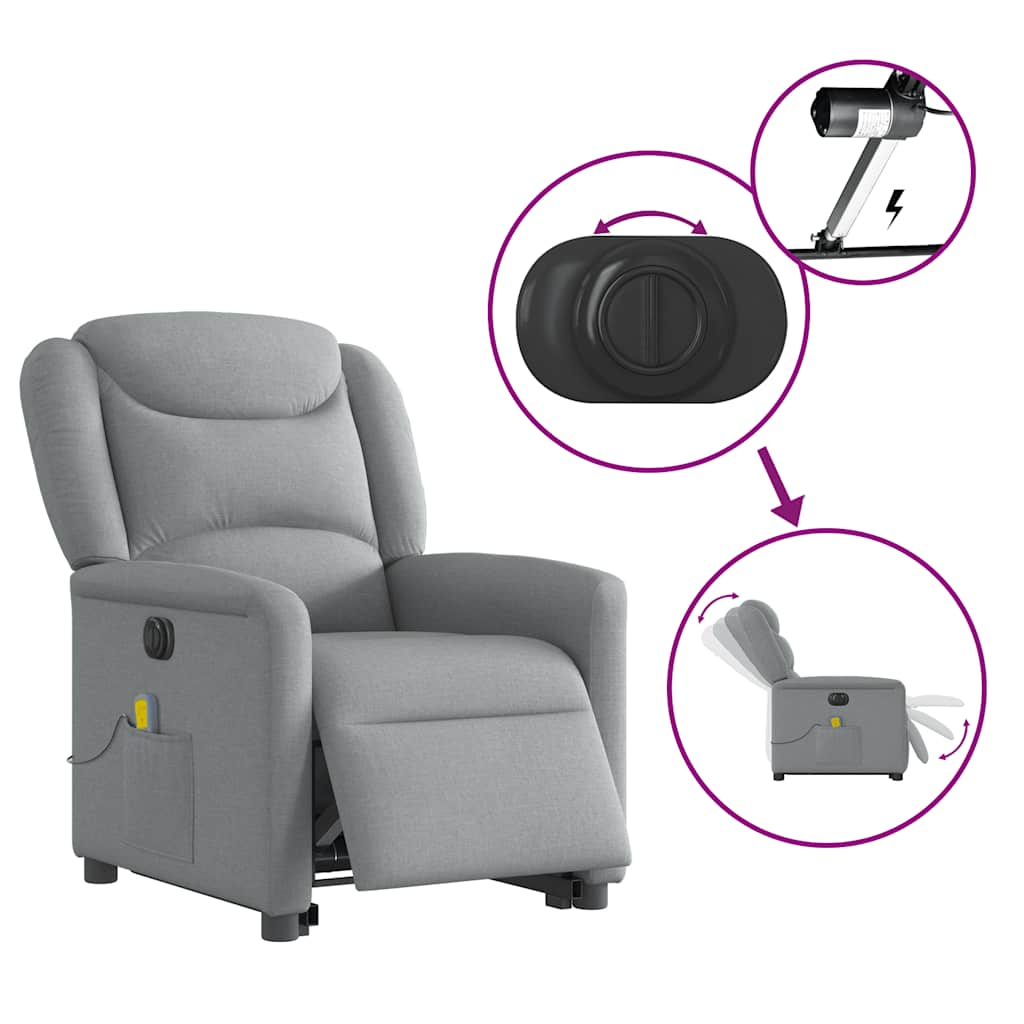 Fauteuil inclinable de massage électrique Gris clair Tissu Fauteuils vidaXL