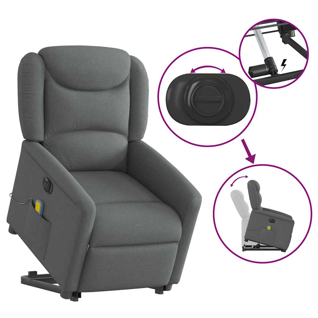 Fauteuil inclinable de massage électrique Gris foncé Tissu Fauteuils vidaXL