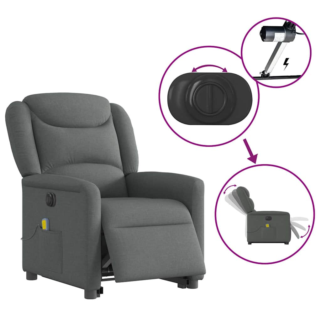 Fauteuil inclinable de massage électrique Gris foncé Tissu Fauteuils vidaXL