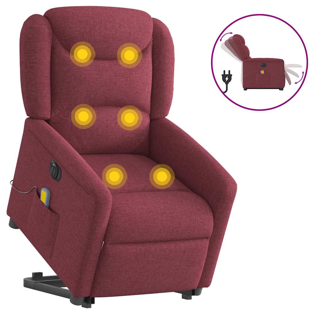 Fauteuil inclinable de massage électrique Rouge bordeaux Tissu Fauteuils vidaXL