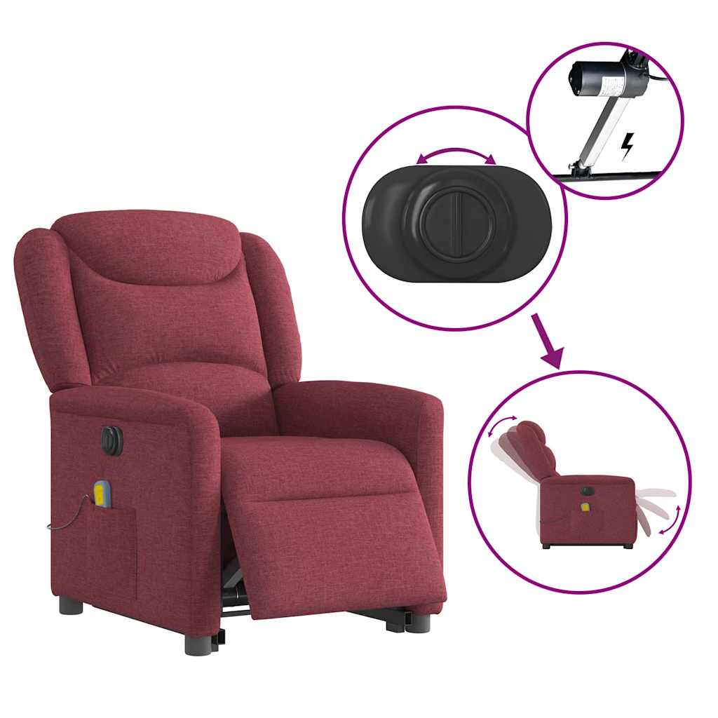 Fauteuil inclinable de massage électrique Rouge bordeaux Tissu Fauteuils vidaXL