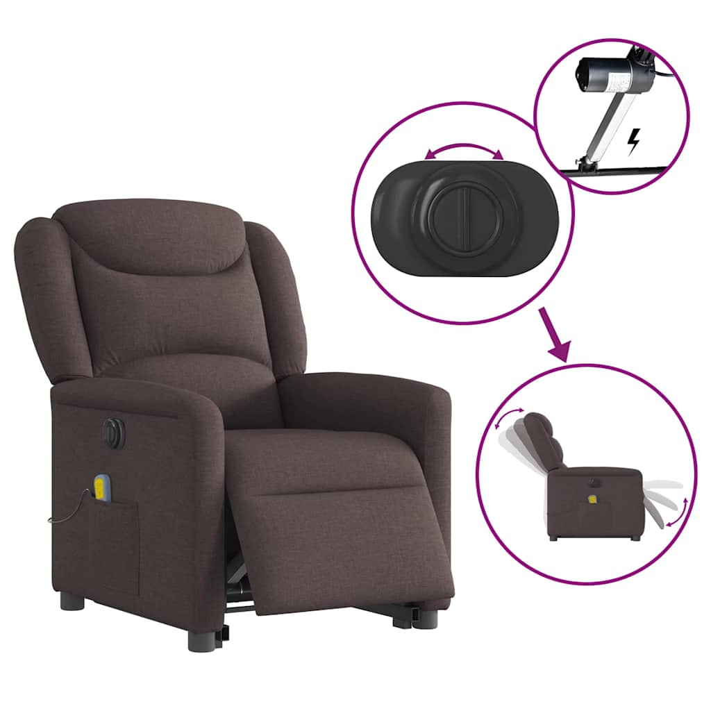 Fauteuil inclinable de massage électrique Marron foncé Tissu Fauteuils vidaXL