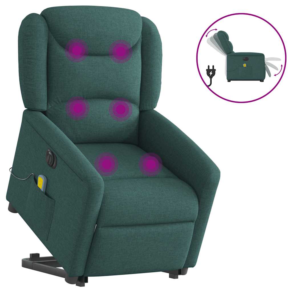 Fauteuil inclinable de massage électrique Vert foncé Tissu Fauteuils vidaXL