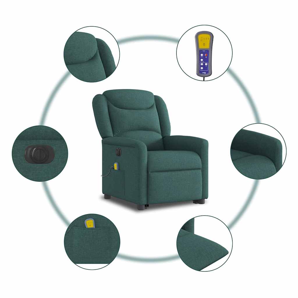 Fauteuil inclinable de massage électrique Vert foncé Tissu Fauteuils vidaXL