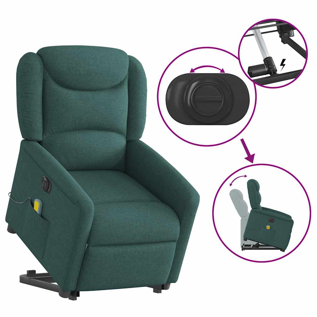 Fauteuil inclinable de massage électrique Vert foncé Tissu Fauteuils vidaXL