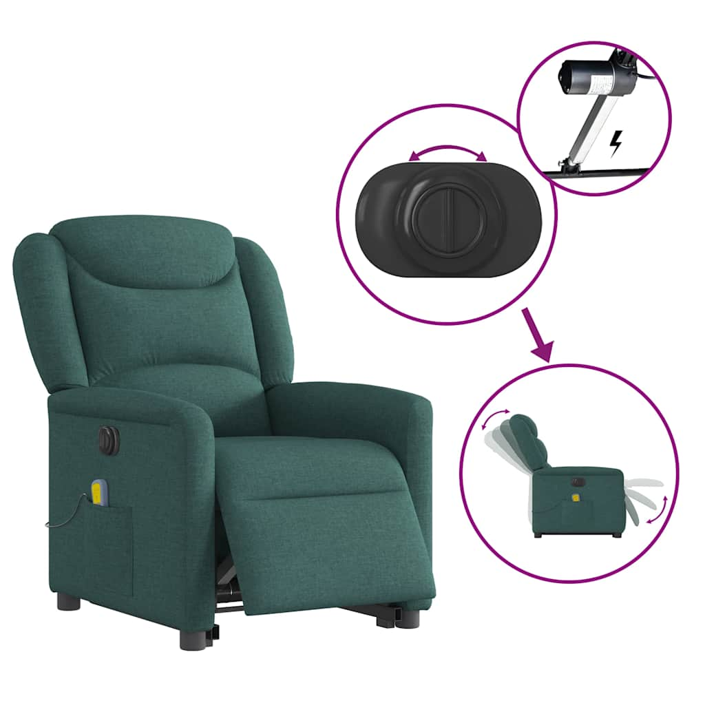 Fauteuil inclinable de massage électrique Vert foncé Tissu Fauteuils vidaXL