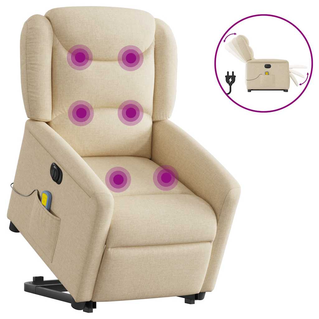 Fauteuil inclinable de massage électrique Crème Tissu Fauteuils vidaXL