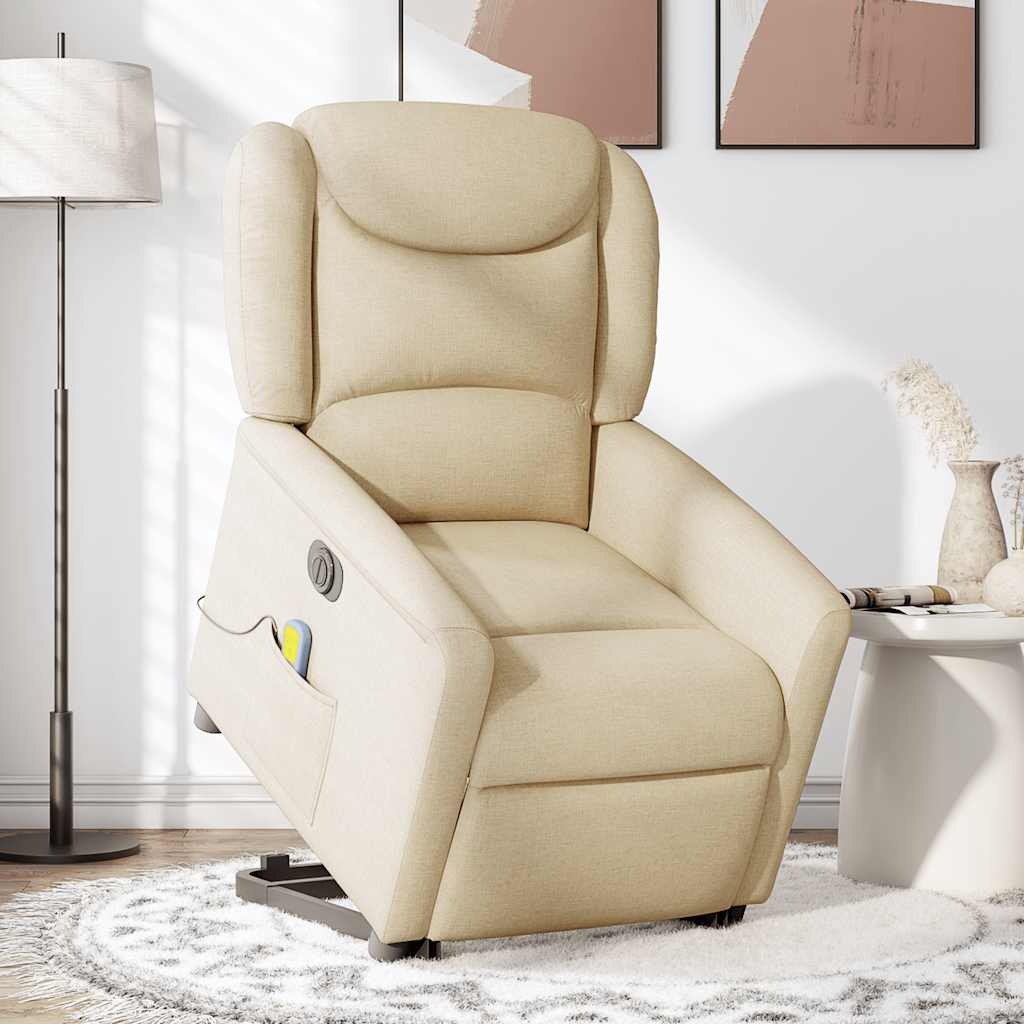 Fauteuil inclinable de massage électrique Crème Tissu Fauteuils vidaXL