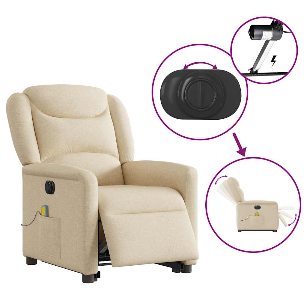 Fauteuil inclinable de massage électrique Crème Tissu Fauteuils vidaXL