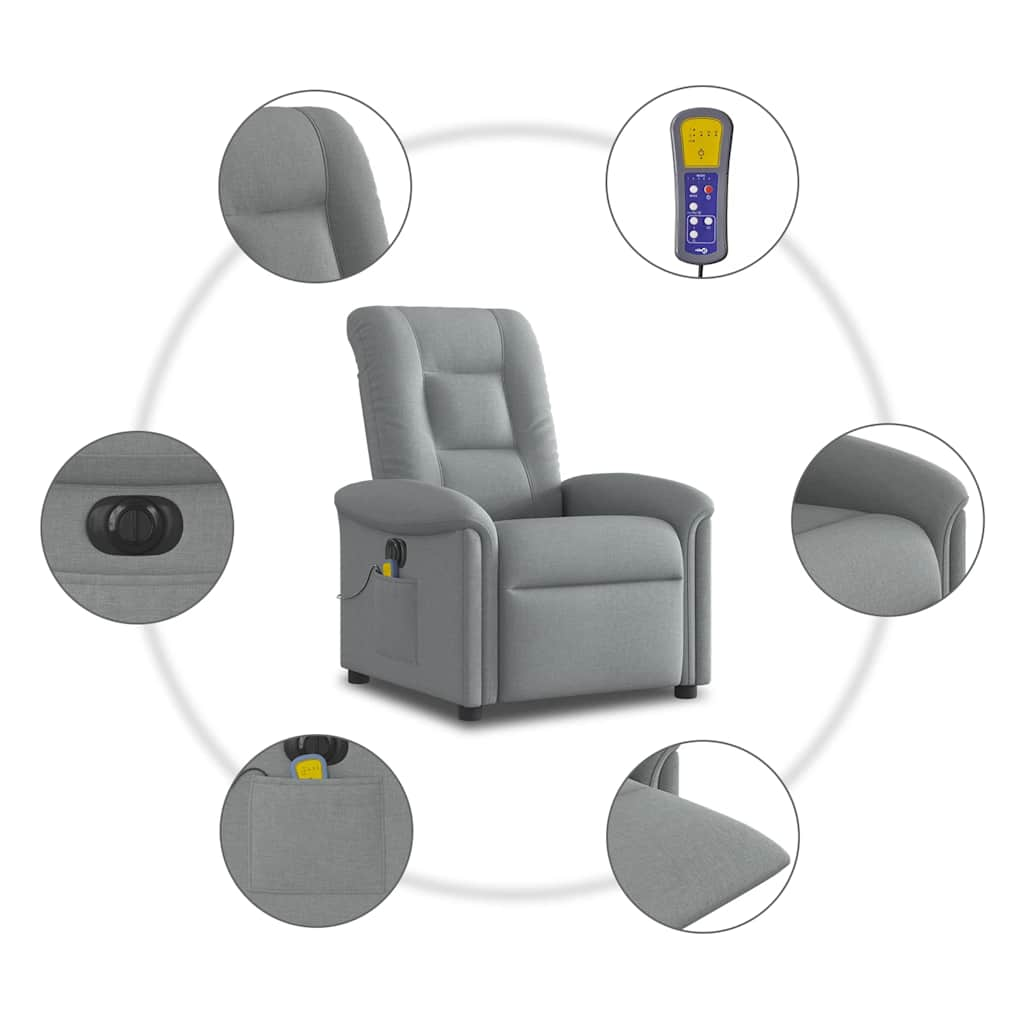 Fauteuil de massage inclinable électrique gris clair tissu Fauteuils vidaXL