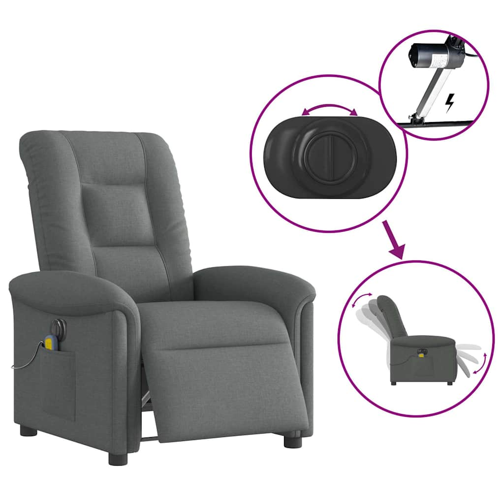 Fauteuil inclinable de massage électrique gris foncé tissu Fauteuils vidaXL