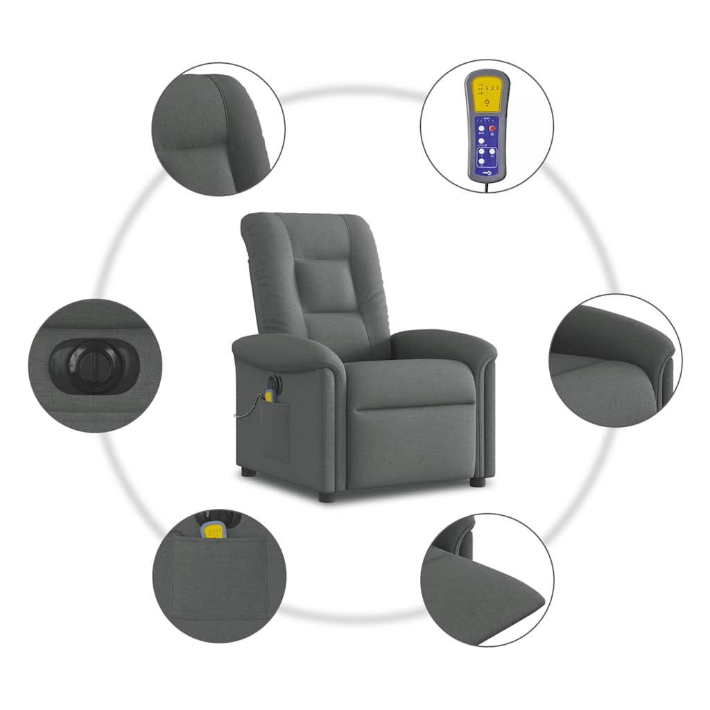 Fauteuil inclinable de massage électrique gris foncé tissu Fauteuils vidaXL