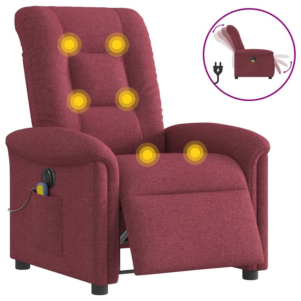 Fauteuil de massage inclinable électrique Rouge bordeaux Tissu Fauteuils vidaXL