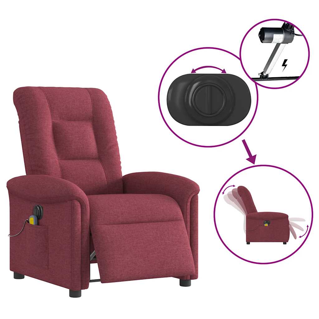 Fauteuil de massage inclinable électrique Rouge bordeaux Tissu Fauteuils vidaXL