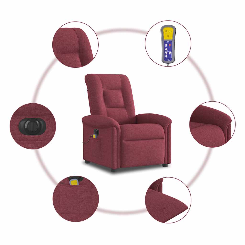 Fauteuil de massage inclinable électrique Rouge bordeaux Tissu Fauteuils vidaXL