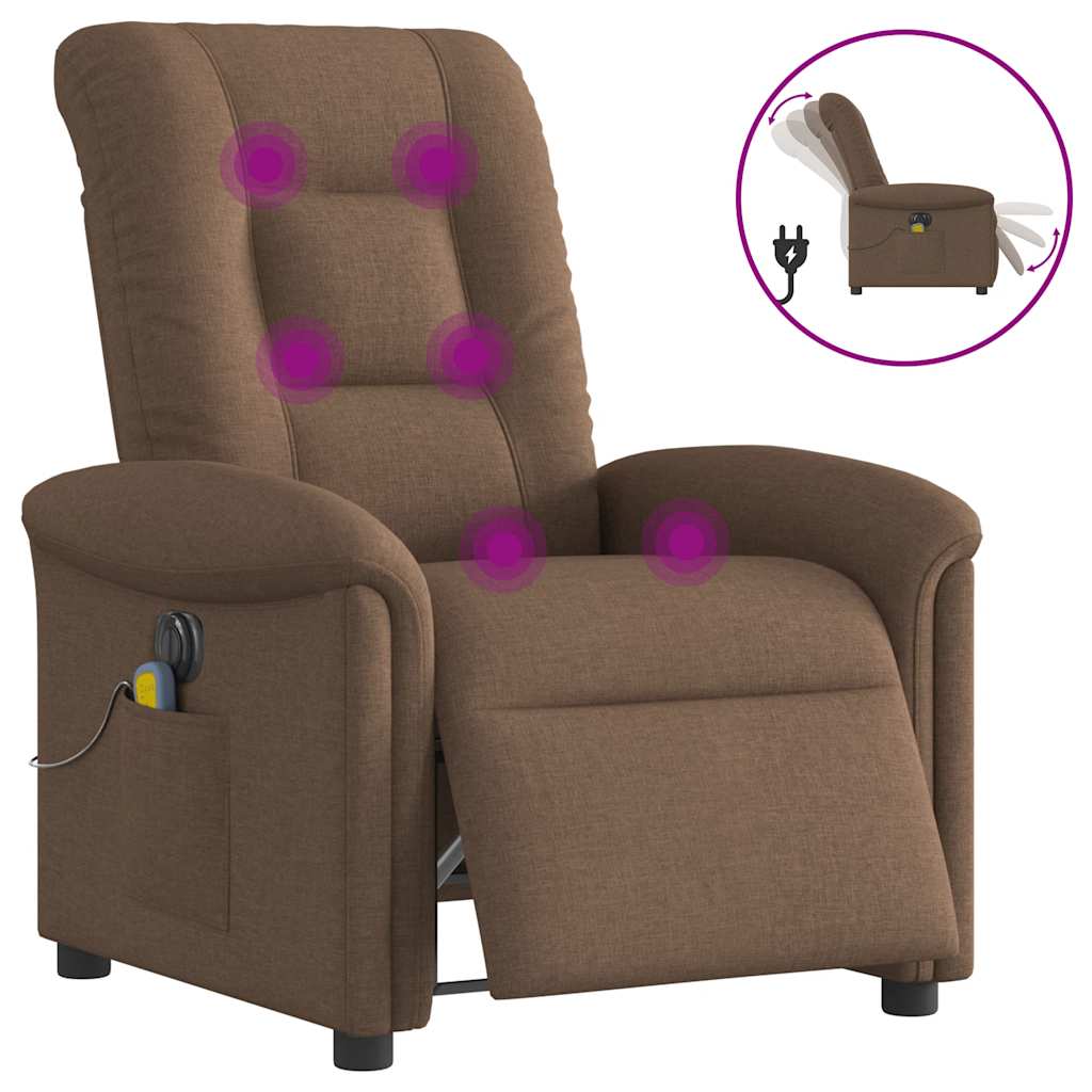 Fauteuil inclinable de massage électrique marron tissu Fauteuils vidaXL