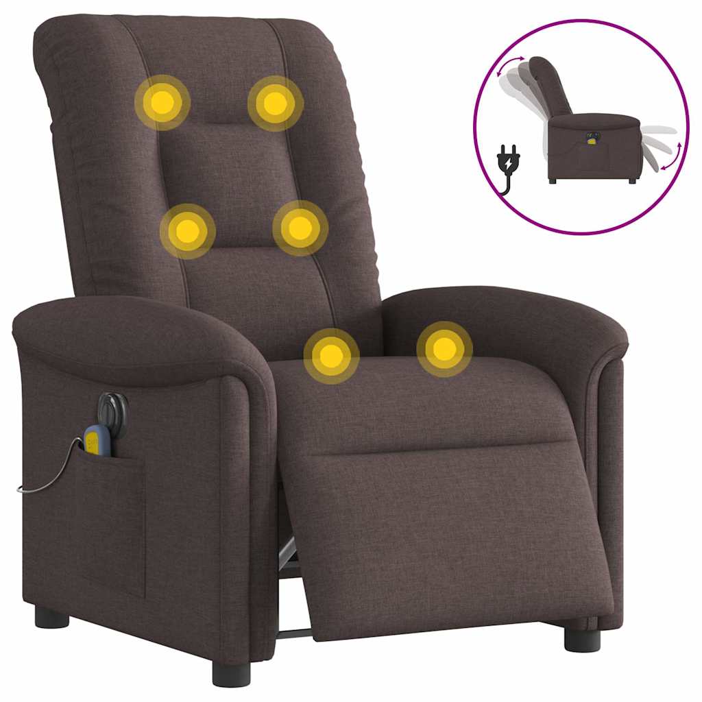 Fauteuil de massage inclinable électrique Marron foncé Tissu Fauteuils vidaXL