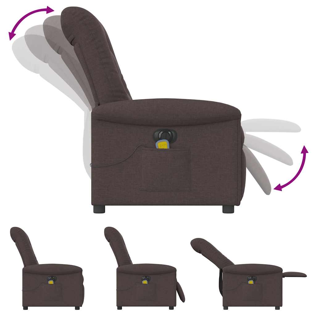 Fauteuil de massage inclinable électrique Marron foncé Tissu Fauteuils vidaXL