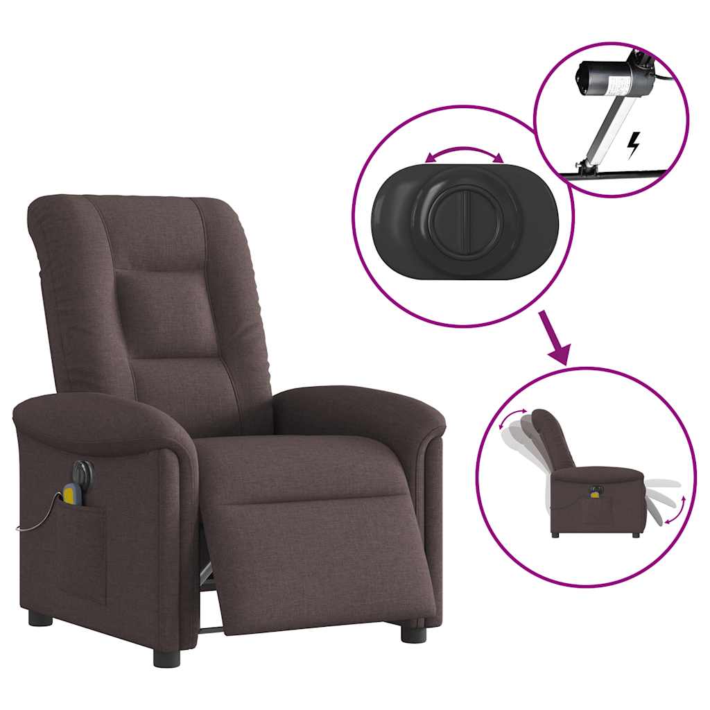 Fauteuil de massage inclinable électrique Marron foncé Tissu Fauteuils vidaXL