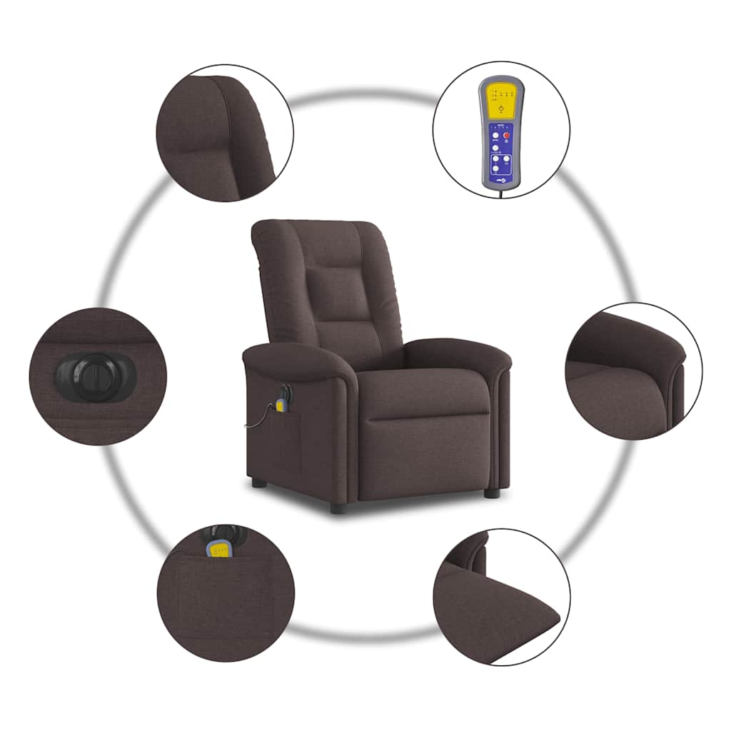 Fauteuil de massage inclinable électrique Marron foncé Tissu Fauteuils vidaXL