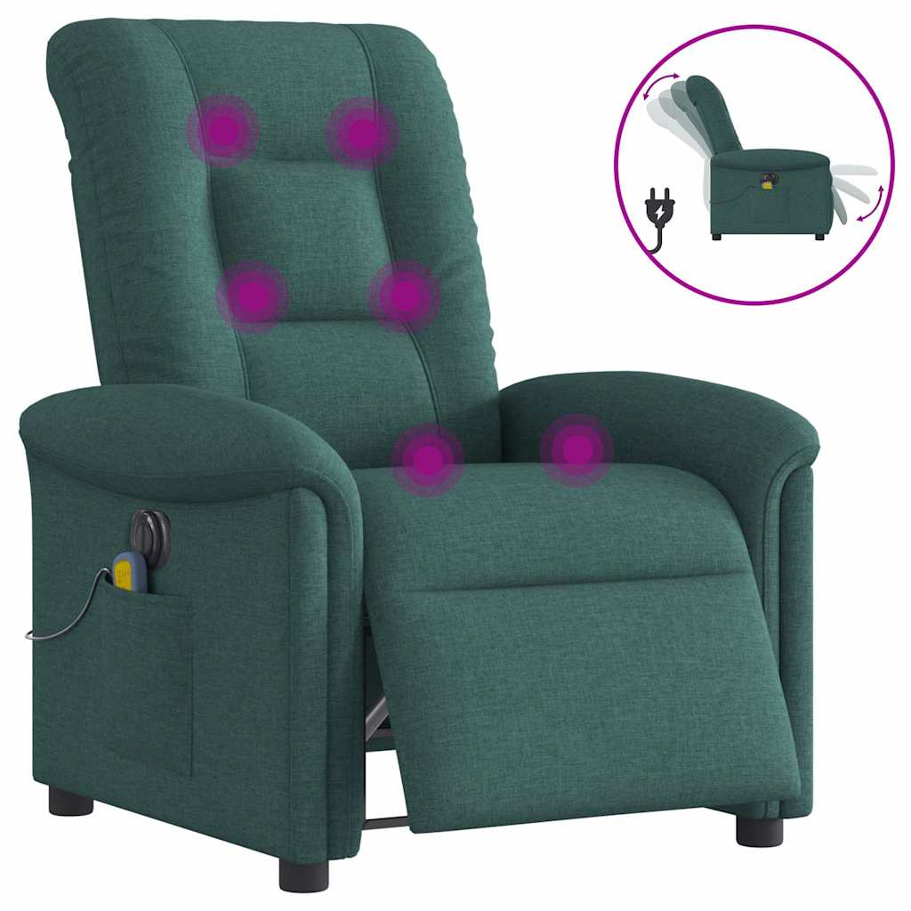 Fauteuil de massage inclinable électrique Vert foncé Tissu Fauteuils vidaXL