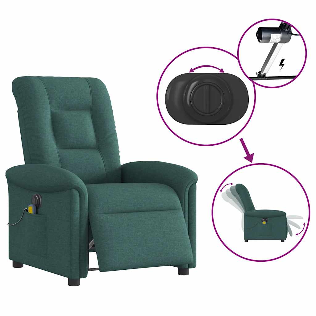 Fauteuil de massage inclinable électrique Vert foncé Tissu Fauteuils vidaXL