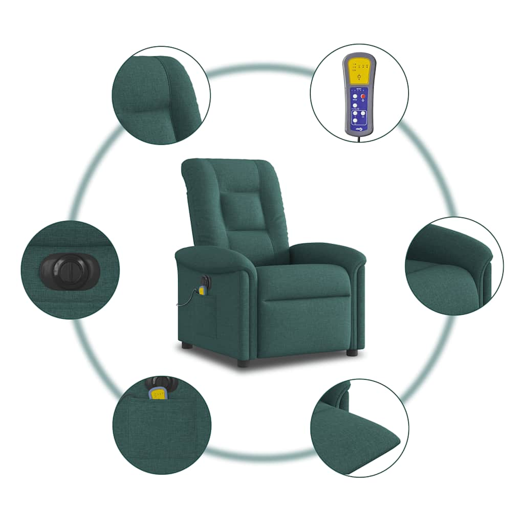 Fauteuil de massage inclinable électrique Vert foncé Tissu Fauteuils vidaXL