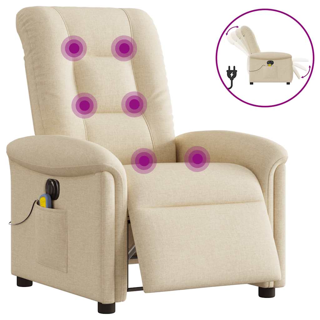 Fauteuil inclinable de massage électrique crème tissu Fauteuils vidaXL