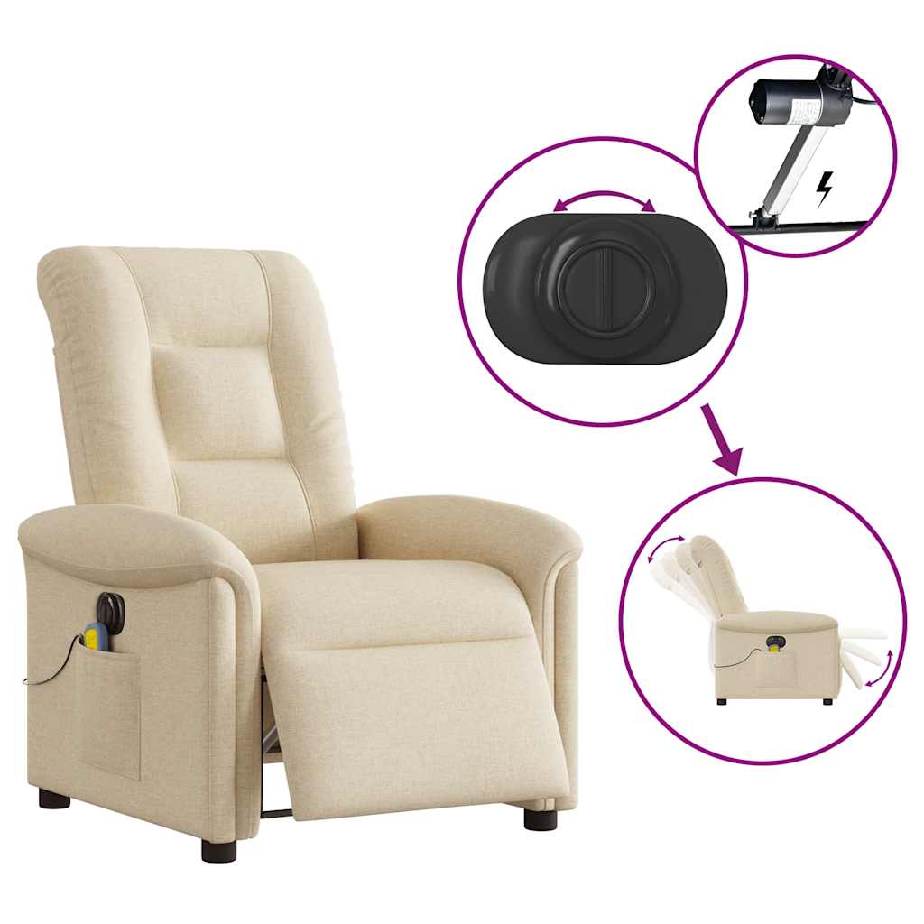 Fauteuil inclinable de massage électrique crème tissu Fauteuils vidaXL