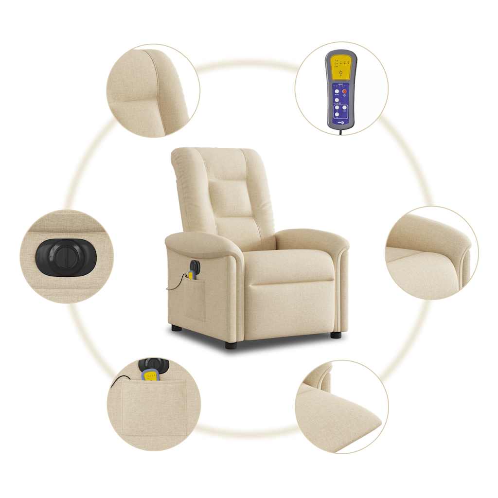 Fauteuil inclinable de massage électrique crème tissu Fauteuils vidaXL