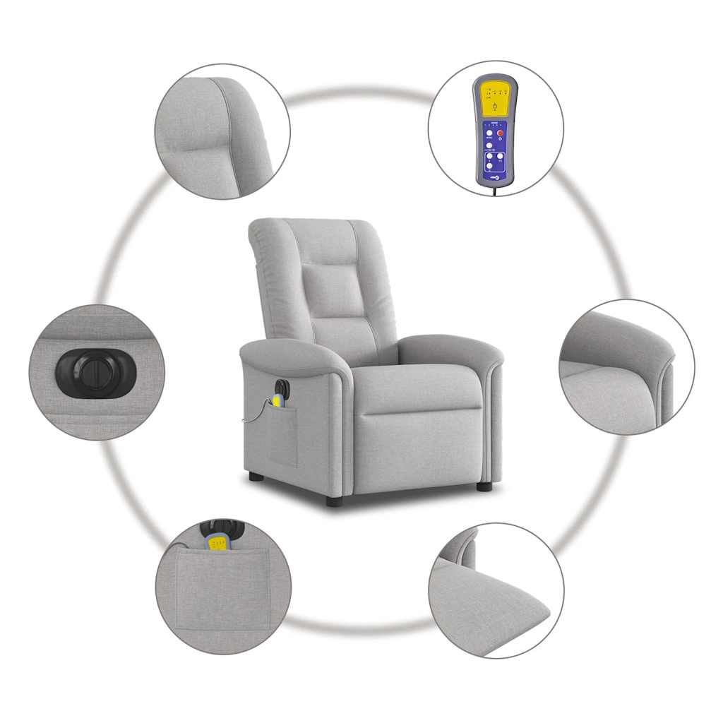 Fauteuil de massage inclinable électrique gris nuage tissu Fauteuils vidaXL