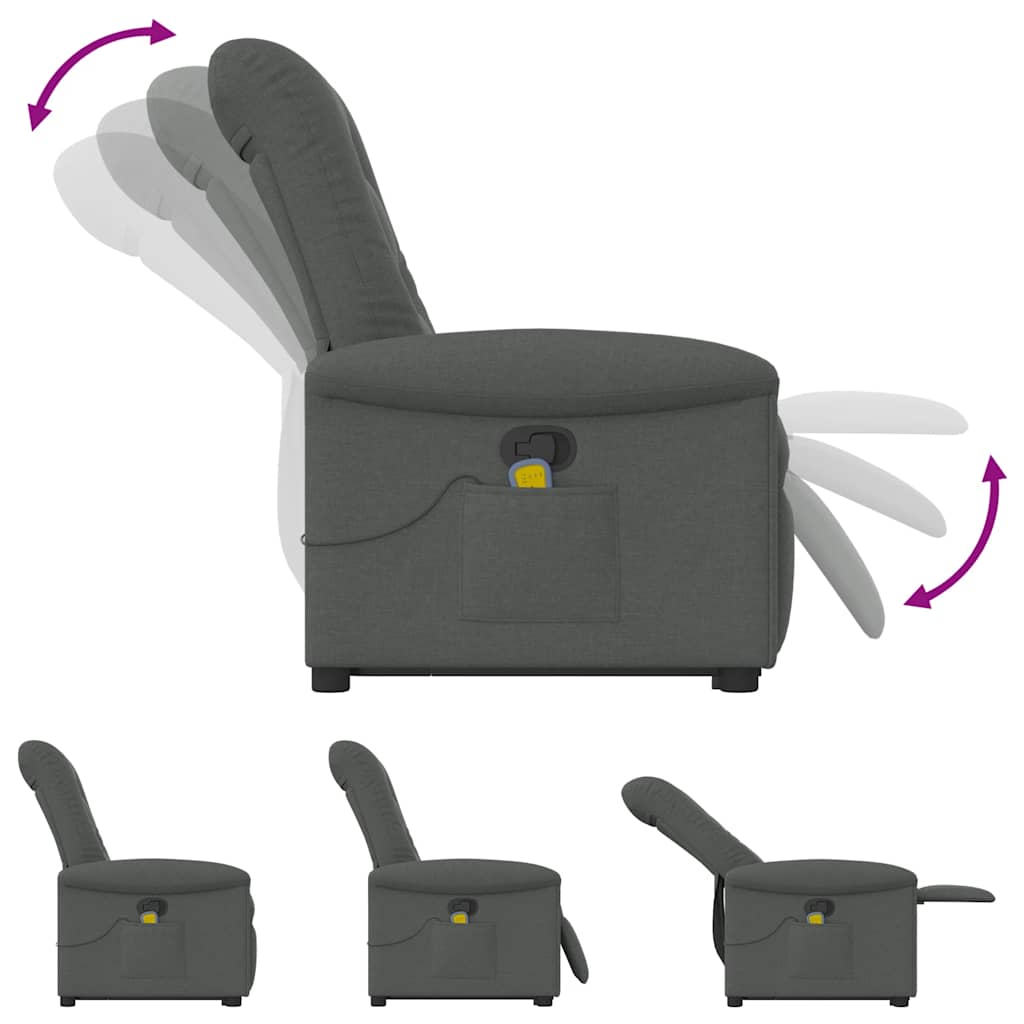 Fauteuil de massage inclinable Gris foncé Tissu Fauteuils vidaXL